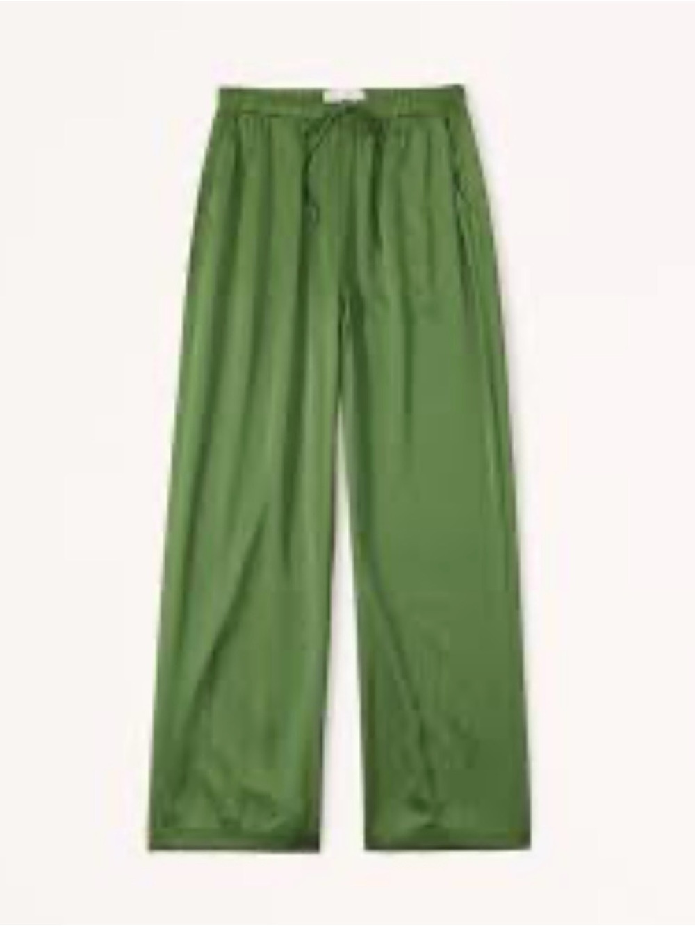Abercrombie & Fitch Gemma Satin Wide-Leg Drawstring Pants in Olive Green Size XL